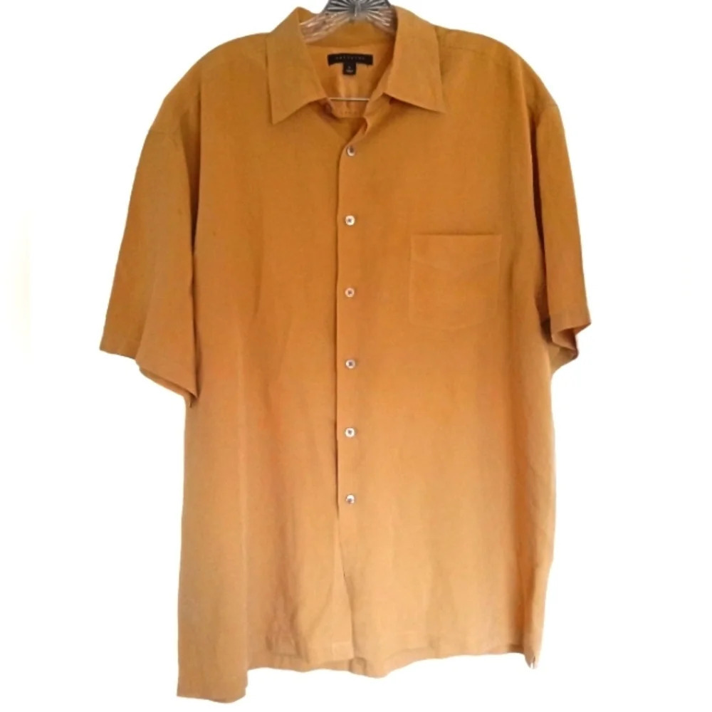 Saltaire Mens Button Down Shirt Sleeve Shirt Linen Blend Muted Yellow Size Large